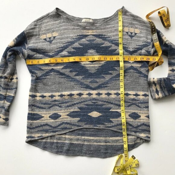 RALPH LAUREN Cotton Southwest Tribal Print Pullover Sweater blues greys cream M - Picture 13 of 14
